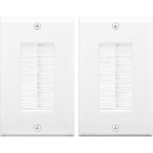 2 x VCE Brush Wall Plate Cable Pass Through, Single Gang Decorator Wall Cover for Low Voltage Cables, In-Wall Cable Management for Wall Mount TV (White), 2-Pack