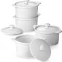 DOWAN 7 oz Ramekins with Lids Oven Safe, Creme Brulee Ramekins with Cover and Handle, Stackable Ceramic Bowls for Baking, Pudding, Dipping, Souffle Dish, Set of 4, White
