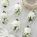 Meldel White Boutonniere for Men Wedding,Set of 6,Groomsmen Groom and Best Man Boutonniere for Wedding Prom, Rose Boutonniere for Men Wedding Ceremony Anniversary Party Homecoming