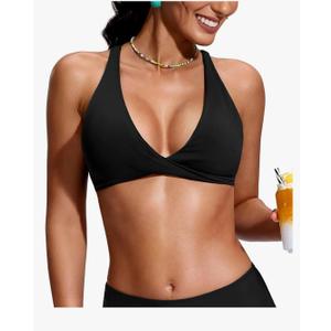 Soothfeel Bikini Tops for Women Push Up Padded Swim Top Twist Front Bathing Suit Criss Cross Back Tankini Swimsuit Top Only, Size M