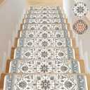 15 PCS Carpet Stair Treads for Wooden Steps 30inX8in Indoor Non Slip Stair Runner Reusable Edging Stair Rugs Rubber Backing Safety Mats for Kids Elders and Pets,Green & Beige