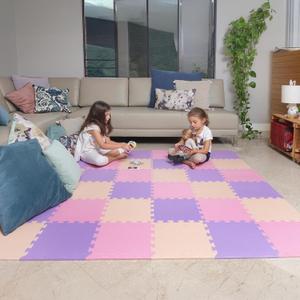 MioTetto Baby Play Mat, Soft Foam Floor Tiles for Kids. Adjustable Interlocking Foam Tiles, Fits with 74x74 Playpen Baby mat for Crawling & Development, Safe & Non-Toxic Playmat for Babies 6-12 Months, 36 Tiles, Color: Pink-purple-beige