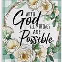 3 x Christian with God All Things are Possible Kitchen Dish Towel, Religious Inspirational Floral Drying Hand Towel Baking Cooking Cloth, Flowers Buffalo Plaid Farmhouse Home Decoration 18'' x 26''