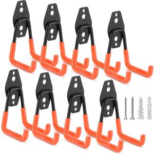 8 Pack Heavy Duty Garage Hooks Storage Organizer Wall Mount Power and Garden Tool Hangers, for Hanging Ladders, Ropes, Hose, Bulk Items