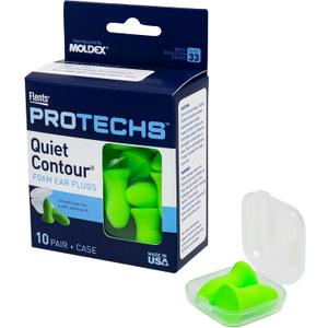 Flents Protechs Foam Ear Plugs, 10 Pair with case Sleeping, Snoring, Loud Noise, Traveling, Concerts, Construction, Studying, Work, Shooting, NRR 33, Noise Cancelling, Green, Made in the USA