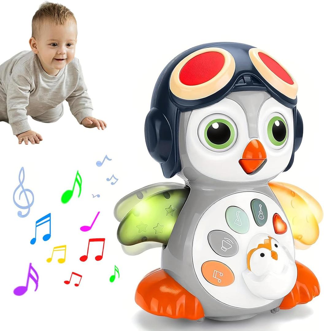 Penguin Crawling Toy for Babies 6-12 Months, Tummy Time 3-6 Months, Light Up Music Toy, Gifts for 3-18 Months Boys Girls, 1 Year Old Boy Girl Toys
