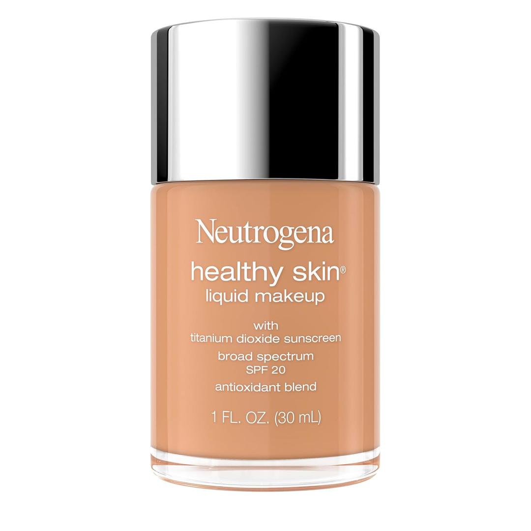 Neutrogena Healthy Skin Liquid Foundation Makeup with Broad Spectrum SPF 20 Sunscreen, Lightweight, Medium Coverage Makeup with Sunscreen and ProVitamin B5, Natural Beige 60, 1 fl. oz, BBD 11/2027