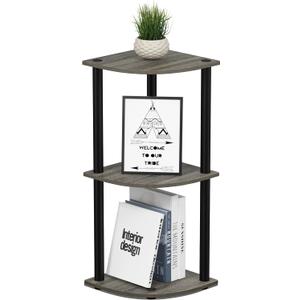 Furinno TURN-N-TUBE Corner Shelf, 3-Tier Corner Bookshelf, Display Storage Shelves with Open Shelves, for Organization and Storage, Living Room, Home Office, Garage, French Oak