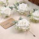 6pcs White Rose Boutonnieres for Wedding Prom Homecoming and Party | Artificial Silk Rose Boutonnieres for Groom and Groomsmen, Men Suit Lapel Decoration