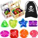 MARFOREVER 18 Pcs Big Diving Gem Pool Toys - 16 Colorful Sinking Diving Gems Underwater Crystals Swim Pool Toys with 2 Treasure Chest Pirate Boxes Acrylic Gemstones Set for Summer Party Favors