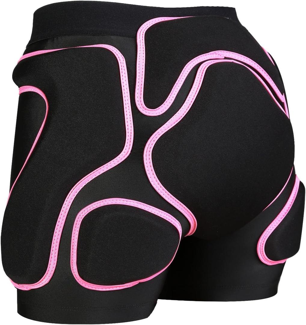3D Protection Padded Shorts, Hip Butt Tailbone Crash Pad Pants, Impact Protective Gear for Figure Skating Snowboarding Ski Roller Skateboard (Pink, X-Small)
