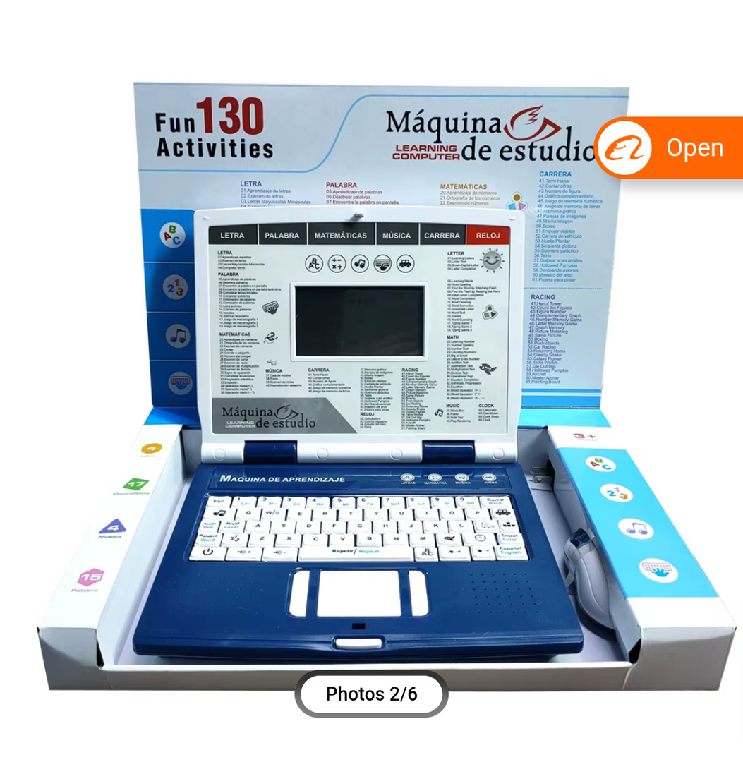 130 Functions Children Spanish and English Learning Language Toys Intelligent Kids Laptop Learning Machine With Mouse