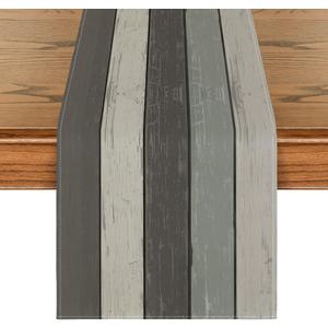 Artoid Mode Grey Retro Rustic Wood Texture Table Runner, Seasonal Kitchen Dining Table Decoration for Home Party Decor 13x72 Inch