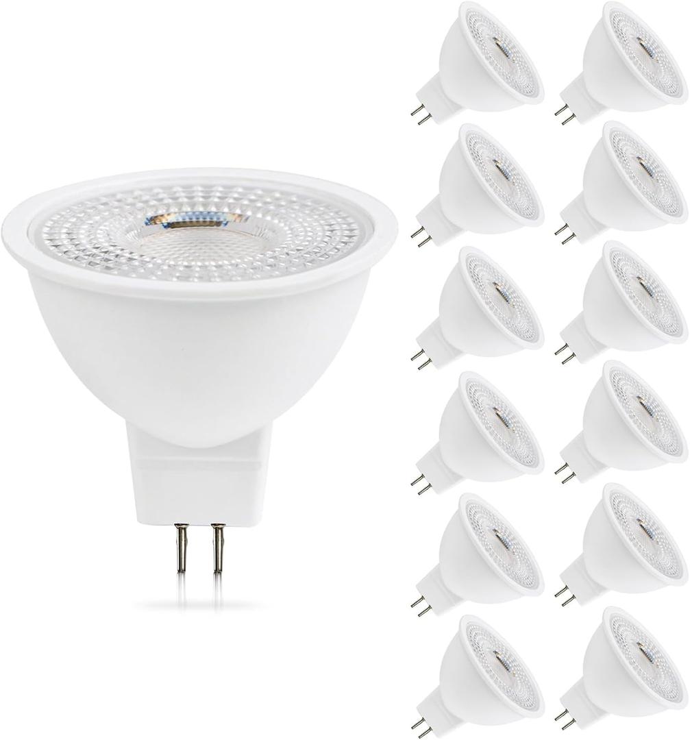 MR16 LED Bulb 50W Halogen Equivalent,3000K Warm White,5W MR16 GU5.3 12-36V AC&DC Spotlight Bulb,38 Beam Angle for Landscape,NO-Dimmable,12-Pack.