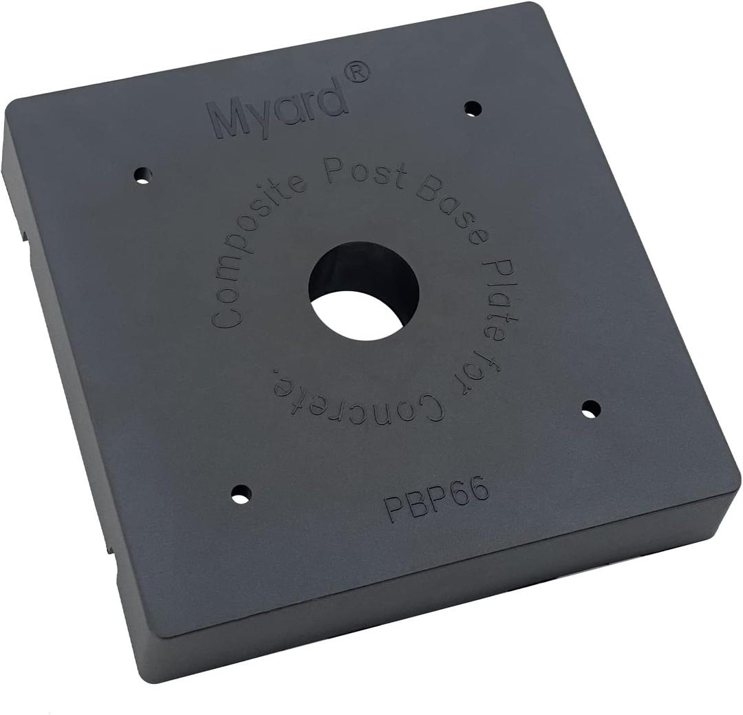 PBP Myard 6x6 Post Base Plate for Wood Post, Anti-UV Sturdy 1-inch Stand-Off Wood to Concrete Base Plate, Thickened Sides, Support Patio Decking, Pavilion, Porch, Handrail Railing (6" x 6", 1-Pack)