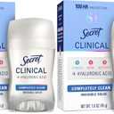 Secret Clinical Strength Antiperspirant Deodorant for Women, 3X Stress Protection, 72hr Sweat & Odor Protection, PH Balancing Minerals, Invisible Solid, Completely Clean Scent, 1.6 oz (Pack of 2)