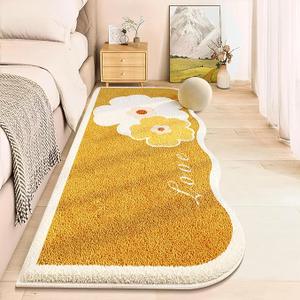 AIMECO Soft Flower Bedside Rugs for Girls Bedroom,Kid & Pet Friendly 2X6 Ft Washable Non Slip Carpet,Floral Print Mat, Fluffy Shag Throw Area Rug for Kitchen, Laundry, Cute Daisy Yellow