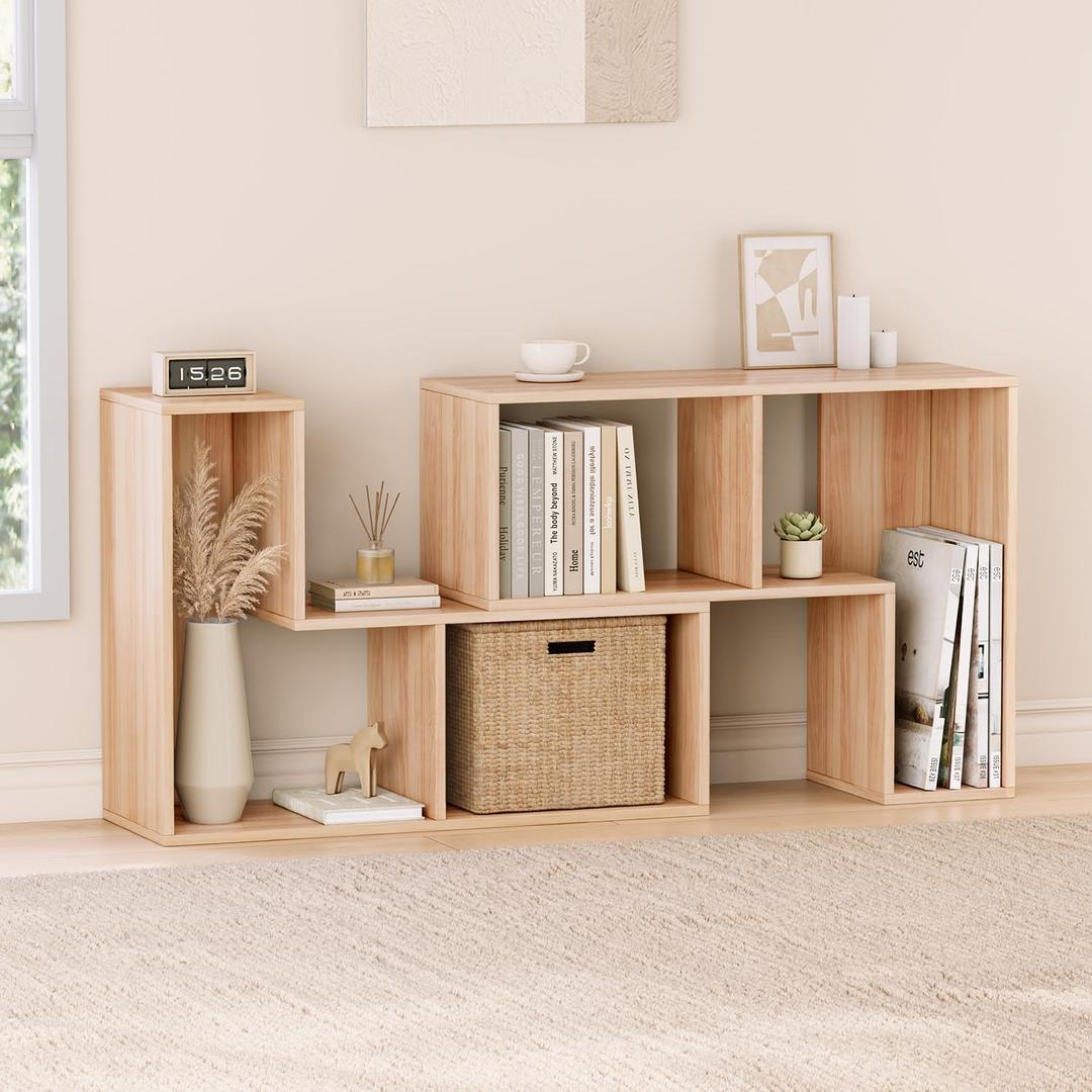 2-Piece L-Shaped Stackable Bookcase - Modular Display Shelf, Oak