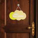 Wooden Baby Sleeping Sign, Cloud and Moon Door Hanger, Nursery Room Decor, Yellow and Beige