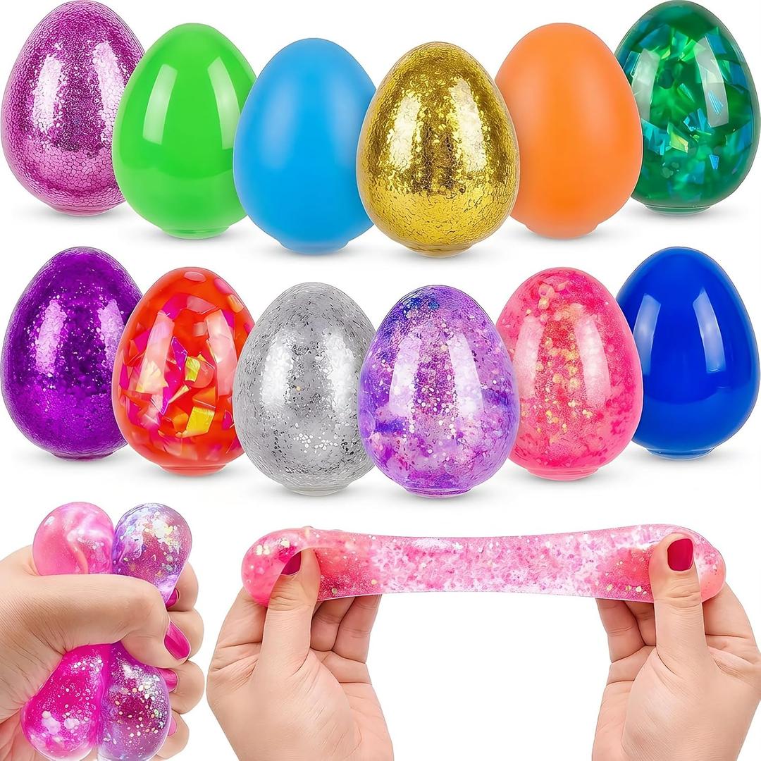 12 Pack Easter Eggs Squeeze Toys Stress Balls Squishy Toys for Kids Boys Girls Easter Basket Stuffers Egg Fillers Easter Egg Hunt Party Favors Gifts