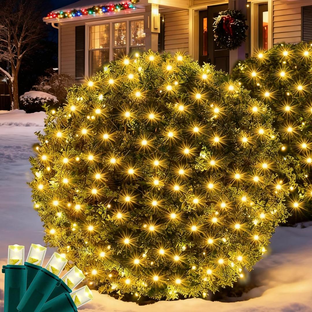 Led Christmas Net Lights for Bushes 132 Led, 6ft x 6ft Christmas Net Lights Outdoor Mesh Tree Trunk Green Wire Christmas Decorations for Bushes, Tree, Shrubs, Xmas(Warm White)