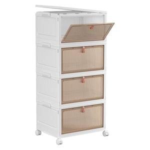 YFXCVSL 4 Tier Plastic Storage Bins with Lid 28QT - Stackable Storage Containers with Wheels, Folding Storage Boxes, Collapsible Storage Bins, Closet Organizers and Storage