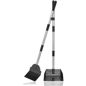 Dog Pooper Scooper,Tray and Spade Set Poop Scooper for Dogs, Adjustable Long Handle Metal Pooper Scooper with Bin for Pet Waste Removal, No Bending Clean Up for Medium and Large Dogs (Black)