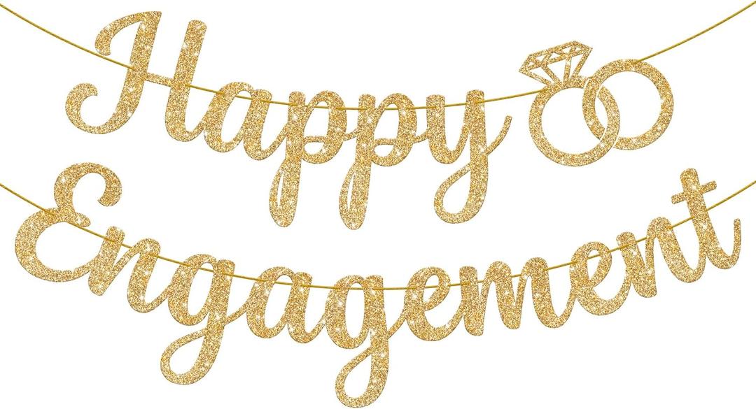 KatchOn, Gold Glitter Happy Engagement Banner - 10 Feet, No DIY | Engagement Party Decorations | engagement Party Banner | Engaged Banner, Bachelorette Party Decorations