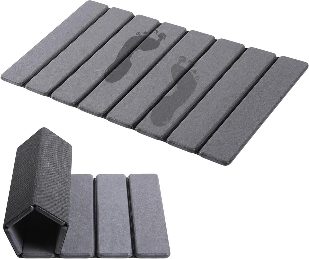 Large Foldable Stone Bath Mat, 23.6" x 15.5" Non-Slip Stone Shower Mat, Super Absorbent Diatomaceous Earth Mats, Quick Drying Bath Mats for Bathroom, Easy to Clean