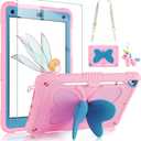 VOFUOE for iPad 6th/5th Generation Case with Screen Protector for iPad 9.7 Case 2018 2017 Butterfly Stand Strap Dolls Pencil Holder Kids Girls Hard Cover for iPad Pro for iPad Air 2th 9.7''-Pink Blue