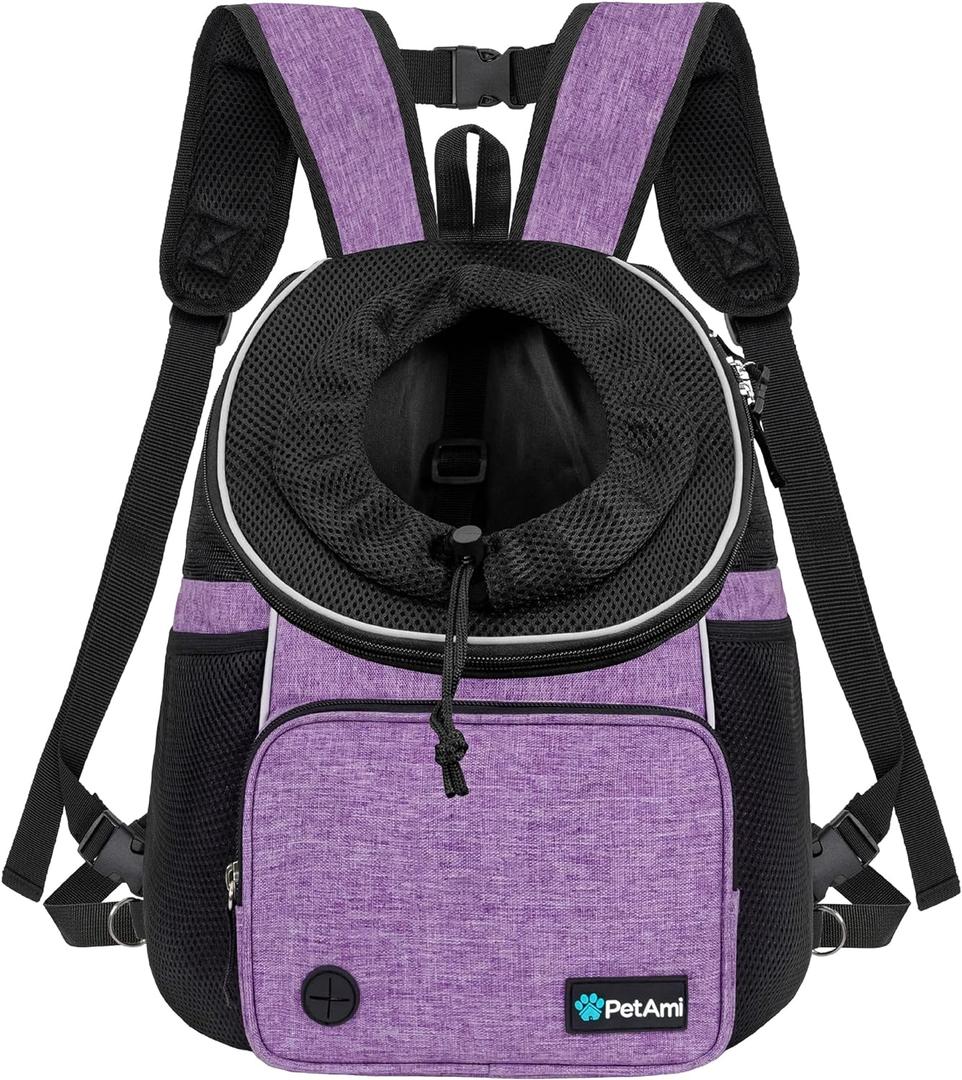 PetAmi Adjustable Cat & Dog Chest Carrier Backpack, Ventilated for Hiking & Camping, Max 15 lbs, Purple (Large (15.5x9x18))