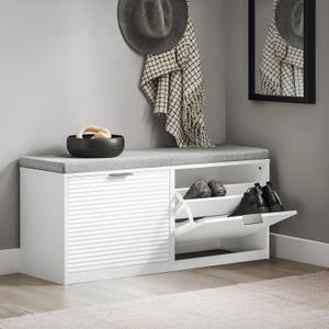 Shoe Storage Bench Entryway, Shoe Cabinet Bench with Padded Seat Cushion, Hallway Shoe Rack, White