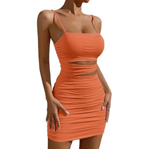 SEBAQINY Summer Bodycon Slip Dress: Women’s Sexy Hollow Out Strap Spaghetti Outfits - Short Party Dress for Club Wear 22521 (Orange,Small)