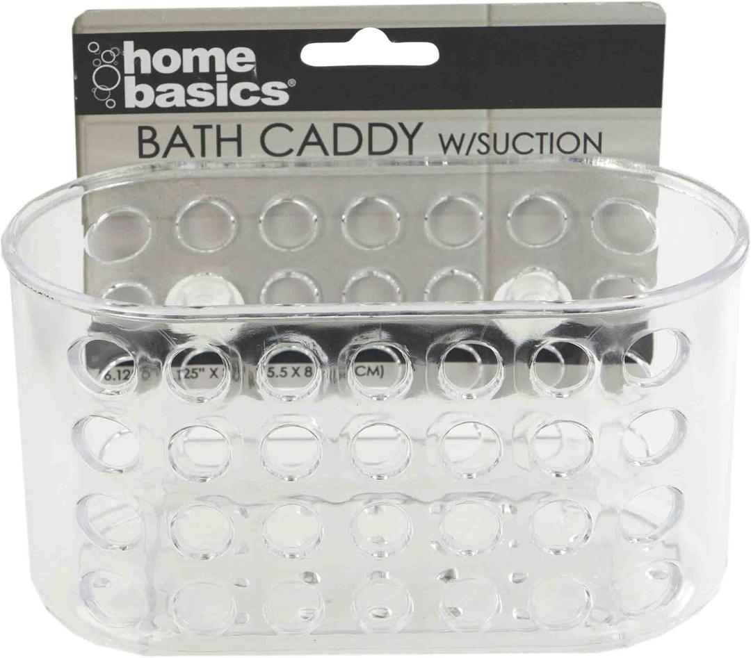 Home Basics Compact Clear Plastic Bath Caddy with Suction Cups for Bath or Shower Easy Installation | Efficient Draining, Strong Suction, Sturdy Design