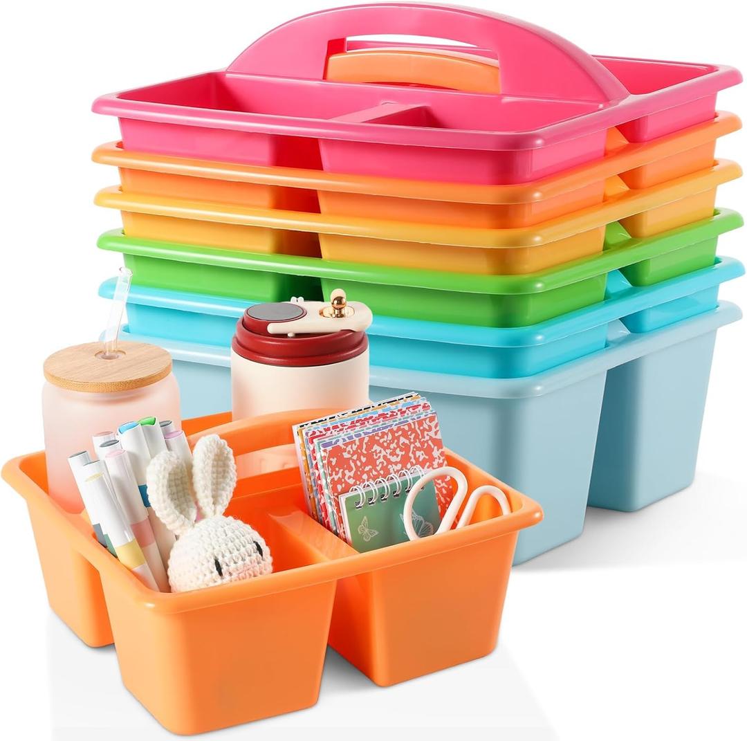 6 Pack Plastic Classroom Organizer Caddy with Handle, Multicolored