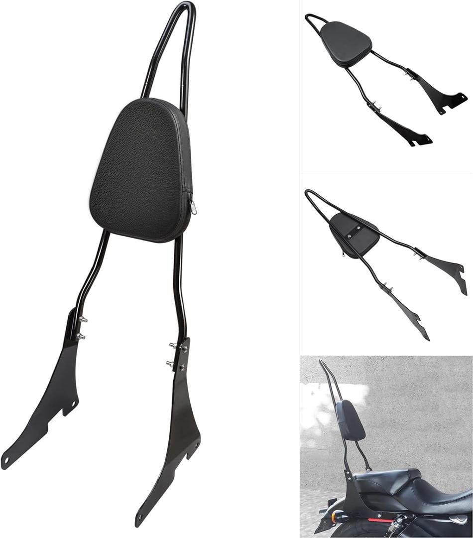 Benlari Gloss Black Detachable Sissy Bar Passenger Backrest Pad Compatible 2004-2024 fit for Harley Davidson Sportster XL 1200 883 SuperLow Iron 48 (Tall Sissy Bar)