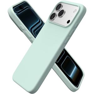 ORNARTO Compatible with iPhone 17 Pro Max Case 6.9", Slim Liquid Silicone 3 Layers Soft Gel Rubber Shockproof Protective Cover with Anti-Scratch Microfiber Lining-Mint Green