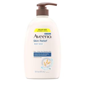 Aveeno Skin Relief Fragrance Free Body Wash, Triple Oat Formula, Gentle Daily Cleanser for Itchy Dry Sensitive Skin, Soap & Paraben Free, Soothes & Moisturizes, 33 fl oz
