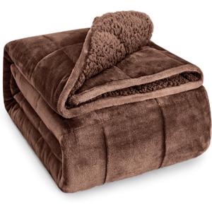 Wemore Sherpa Fleece Weighted Blanket for Adult 15 lbs Twin 48"x72" Brown