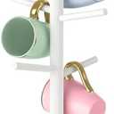 Wisuce Bamboo Coffee Mug Holder Tree, Thicker Base Coffee Cup Holder Stand for Countertop, Tabletop Mug Rack Organizer with 6 Hooks (White)