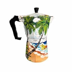 Handcrafted Dominican Aluminum Coffee Pot – 6Cup Greca with Beach, Countryside, Cayenas, and Iconic Dominican Designs (Beach)