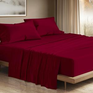 THREAD SPREAD 100% Egyptian Cotton Sheets California King Size - 1200 Thread Count 4 PC Cal King, Cooling Sateen, High Thread Count - Burgundy