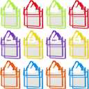 Teling 24 Pack Thick Clear Book Pouches with Blank Name Tags and Handles Book Baggies Bags Bins Organizer for School Classroom Library Pockets Students (10 x 12 Inch, Stylish Color)