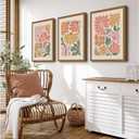 Boho Flower Wall Art Decor Abstract Floral Canvas Prints Botanical Plant Wall Art Pictures Minimalist Flower Market Painting Poster for Living Foom Bedroom 16x24 Inch Wood Framed Set of 3