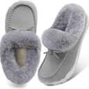 BARERUN Womens Moccasin Snow Boots Warm Winter Boots Ankle Boots for Women Outdoor Fur Lined Womens Shoes Slippers (8, Grey)