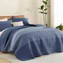 Litanika Oversized King Quilt Set Sapphire Blue, 120x120 Stripe Bedspread Coverlet 3 Pieces, Sapphire Blue Lightweight Quilted Bedding Set for All Season(Super King-1 Quilt, 2 Pillowcases)