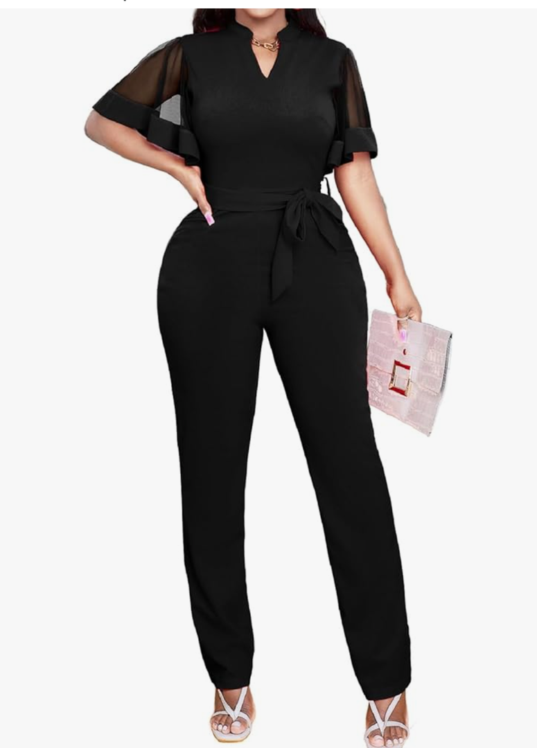 Oxgmoky Women's Jumpsuits Elegant Business V Neck Zipper Long Sleeve Sexy Strap Straight Long Pants Rompers With Pockets, XL Oxgmoky Women's Jumpsuits Elegant Business V Neck Zipper Long Sleeve Sexy Strap Straight Long Pants Rompers With Pockets, XL