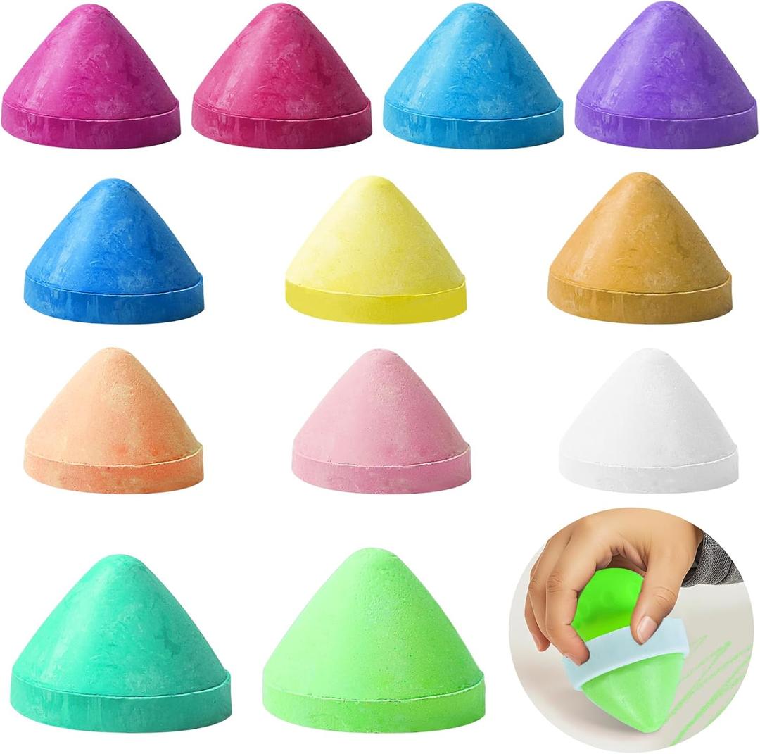 12PCS Toddler Sidewalk Chalk Refills Replacement Easy Grip Washable Chalk Refills for Kids Colored Non-Toxic Cone-Shaped No Mess On Hands for Doodling Drawing Writing Art Chalkborad
