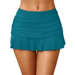 Tempt Me Women Ruched Ruffle Swim Skirt - 2025 Mid Rise Tummy Control Bikini Swimsuit Bathing Suit Skirt Bottom (Large, Teal)