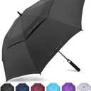 ZOMAKE Automatic Open Extra Large Golf Umbrella 54 Inch, Double Canopy Vented Windproof Oversize Stick Umbrellas for Rain(Black)